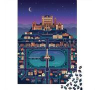 Nighttime Cityscape with Castle And Lake Jigsaw Puzzle 1000 Pieces, Vintage Architecture Destination, Relaxing Challenge for Travel Lovers, Adult Puzzle, 70x50cm/1000pcs
