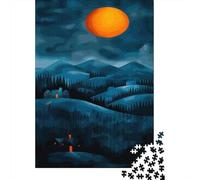 Nighttime Forest Landscape Adult Paper Puzzle, Peaceful Valley Travel Art, Interlocking Paper Pieces, Decorative Artwork for Home Décor Fans, Adult Puzzle, 52x38cm/1000pcs