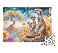 Nighttime Jungle 1000 Piece Extra Thick Cardboard Jigsaw Puzzle for Adults And Kids，Sunflower Meerkats，Ultra Difficult Brain Training Puzzle 38x26cm/1000pcs