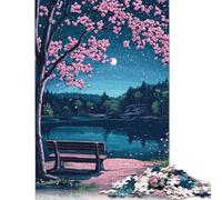 Nighttime Lake with Cherry Blossoms Jigsaw Puzzles 1000 Piece for Teenagers Wooden Creative Puzzle Toy Family Game Difficulty Challenge Puzzles 1000pcs (75x50cm)