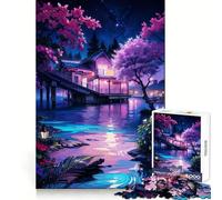 Nighttime Lakeside House 1000-piece Puzzle for Teenagers Logic Boost Toy Tension Relief Quality Edge Santa Wish Item (38x52cm)