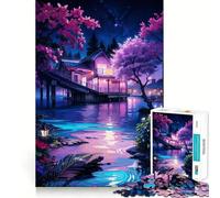 Nighttime Lakeside House Hard Jigsaw Puzzle for Adults 1000 Pieces Boost Memory Soothing Play Premium Cut Perfect Present (50x75cm)