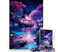 Nighttime Lakeside House Hard Jigsaw Puzzle for Adults 1000 Pieces Boost Memory Soothing Play Premium Cut Perfect Present (50x75cm)