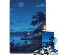 Nighttime Lakeside Scene with Figure in Boat Jigsaw Puzzle, 300 Pieces | Christmas gift for puzzle lovers with indoor weekend activity alone or together.