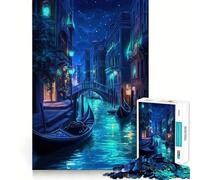 Nighttime Neon Canal Scene in Venice, Italy Jigsaw 1000 Pieces for Adults Cognitive Toy Bonding Time Pattern Assembly Santa Wish Item (50x75cm)