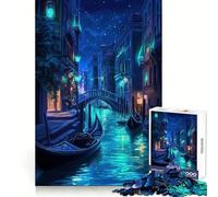 Nighttime Neon Canal Scene in Venice, Italy Jigsaw 1000 Pieces for Adults Cognitive Toy Bonding Time Pattern Assembly Santa Wish Item (50x75cm)
