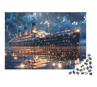 Nighttime Ocean Liner 1,000 Piece Jigsaw Puzzle for Adults Titanic Sailing Under Cosmic Starry Sky Premium Sturdy Challenging Stress Relief Family Game 38x26cm/1000pcs