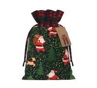 Nighttime Reindeer Santa Claus Christmas Burlap Gift Bags With Drawstring And Tags - Tiny Small Gift Bags For Xmas Candy And Christmas Supplies, Christmas Drawstring Gift Bags 8.3×11.8in