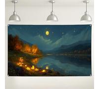 Nighttime Scenic Wall Backdrop, Starry Sky Autumn Landscape Party Decorations, Cozy Indoor/Outdoor Photography Background for Events 71x43 Inch