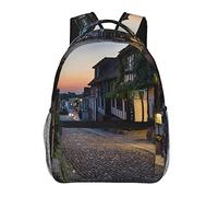 Nighttime The Cobbles At Street Printed Laptop Backpack Fashion Lightweight Ergonomic Backpacks Casual Travel Daypack For Women Men, Black, One Size
