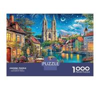Nighttime Town 1000 Piece Jigsaw Puzzle Psychedelic Paris Skyline Cardboard Puzzle Adult Puzzles Educational Puzzle Family Jigsaw Gift for Puzzle Lovers 52x38cm/1000pcs
