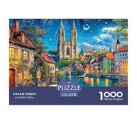 Nighttime Town 1000Pc Jigsaw Puzzle for School-Aged City Canal Children Challenging Puzzle Games Recycled Cardboard 52x38cm/1000pcs