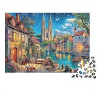 Nighttime Town Challenging Adult Jigsaws: Cathedral by River Educational Games Suitable for Decompression & Wall Decor 70x50cm/1000pcs