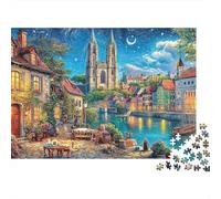 Nighttime Town Thick Cardboard Jigsaw Puzzle Set Adult Canal Night Art Jigsaws Educational Game Challenge Fun Present Home Great Gift Idea 52x38cm/1000pcs