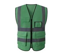 Nighttime Traffic Environment Garden Architecture Multi Pocket Grid Reflective Vest Construction for Construction, Outdoor Work(Green,L)