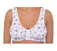 Nightwear Heaven Front Fastening Bras White Black or Skin Nude Soft Cotton w Elastane Full Coverage (36, White Floral)