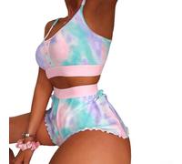 Nightwear Set for Women, Cute Crop Top & Shorts, Frill Hem, Tie Dye Design (S Tie dye)