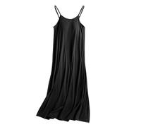 Nighty for Women Button Front Nightdress Strappy Cotton Nighties for Women Modal Nightshirts Spaghetti Strap Nightie Solid Color Nightwear Nightdresses with Built in Bra Black
