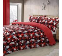 NIGHTZONE Christmas Gonks Teddy Fleece Duvet Cover Set Soft Warm Cosy Bedding (Red, Single)
