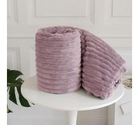 NIGHTZONE Chunky Ribbed Cord Faux Fur Velvet Touch Sofa Bed Throwover Soft touch Blanket (Blush Pink, 150 x 200 CM)