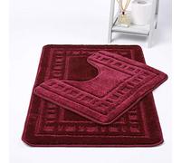 NIGHTZONE Diem 2 Piece Bath Mat & Pedestal Set Non Slip Extra Absorbent Bathroom Toilet Rug Bath Mats Set (Burgandy)