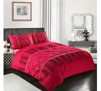 NIGHTZONE Duvet Cover Set Eleanor Pintuck Stripes Luxury Quilt Cover Sets Soft Poly Cotton Easy Care Bedding Set (Red, Super King)