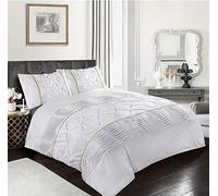 NIGHTZONE Duvet Cover Set Eleanor Pintuck Stripes Luxury Quilt Cover Sets Soft Poly Cotton Easy Care Bedding Set (White, Super King)