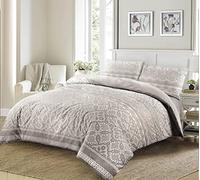 NIGHTZONE Duvet Cover Set Geometric Printed Paste Aaliyah Easy Care Printed Quilt Cover Bedding Set (Grey, Double)