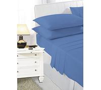 NIGHTZONE Easy Care Percale Poly cotton Sheet Set (Fitted Sheet, Flat Sheet & Pillow Pair Case) (Mid Blue, Double)