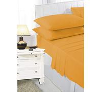 NIGHTZONE Easy Care Percale Poly cotton Sheet Set (Fitted Sheet, Flat Sheet & Pillow Pair Case) (Mustard, Double)