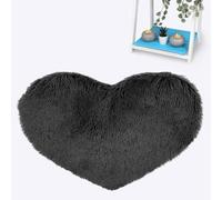NIGHTZONE Heart Faux Rug Fluffy Bedroom Carpet Shaggy Pile Non-Shed Super Soft Floor Mat (Charcoal, 65x65 CM)
