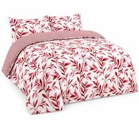 NIGHTZONE Luxury Ellie Leaf Printed Floral Reversible Floral Printed Easy Care Duvet Cover Set (Ellie Red, King)