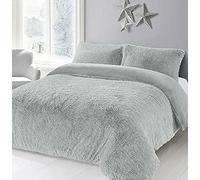 NIGHTZONE Luxury Teddy Bear Fleece Long Fur Cuddles Alaska Duvet Cover Set Warm Cosy Soft Teddy Bedding Set (Alaska Silver, King)