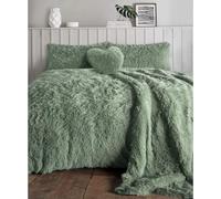 NIGHTZONE Luxury Teddy Bear Fleece Long Fur Cuddles Alaska Duvet Cover Set Warm Cosy Soft Teddy Bedding Set (Sage Green, Super King)