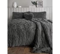 NIGHTZONE Luxury Teddy Bear Fleece Long Fur Cuddles Alaska Duvet Cover Set Warm Cosy Soft Teddy Bedding Set (Alaska Charcoal, Super King)