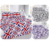 NIGHTZONE New UNION JACK or England Flag ~ Duvet Cover Bedding Set with FREE Pillow Cases ~ Printed PolyCotton COLORS Red, Black & Purple ~ UK SIZES (KING, Union Jack- RED)