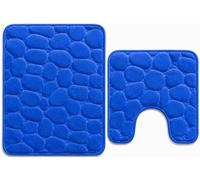 NIGHTZONE Pebble Stone Bath Mat Non Slip Pedestal Set Extra Absorbent 100% Memory Foam Bathroom Toilet Rug Blue