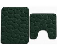 NIGHTZONE Pebble Stone Bath Mat Set Non Slip Pedestal Set Extra Absorbent 100% Memory Foam Bathroom Toilet Rug Set (Green)