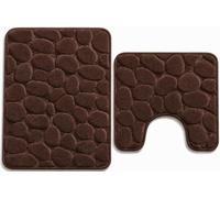 NIGHTZONE Pebble Stone Bath Mat Set Non Slip Pedestal Set Extra Absorbent 100% Memory Foam Bathroom Toilet Rug Set (Chocolate)