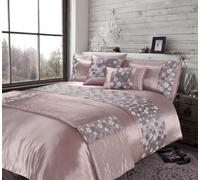 NIGHTZONE Romi Luxury Floral Embroidered Duvet Cover Set - Elegant Sequin Flower Design 100% Polyester Bedding with Matching Cushions and Bed Runner Sold Separately (Pink, Double)