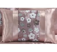 NIGHTZONE Romi Luxury Floral Embroidered Duvet Cover Set - Elegant Sequin Flower Design 100% Polyester Bedding with Matching Cushions and Bed Runner Sold Separately (Pink, Filled Oblong Cushion)