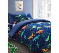 NIGHTZONE Teddy Bear Fleece Kids Dinosaur Duvet Cover Super Soft Warm Kids Bedding Set (Dinosaur Blue, Double)