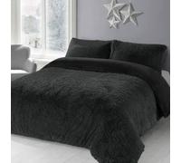 NIGHTZONE Teddy Bear Fleece Long Fur Cuddles Alaska Luxury Duvet Cover Set Warm Cosy Soft Teddy Bedding Set (Black, Super King)