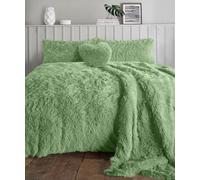 NIGHTZONE Teddy Bear Fleece Long Fur Cuddles Alaska Luxury Duvet Cover Set Warm Cosy Soft Teddy Bedding Set (Single, Sage Green)