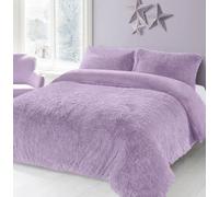 NIGHTZONE Teddy Bear Fleece Long Fur Cuddles Alaska Luxury Duvet Cover Set Warm Cosy Soft Teddy Bedding Set (Lilac, Single)