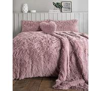 NIGHTZONE Teddy Bear Fleece Long Fur Cuddles Alaska Luxury Duvet Cover Set Warm Cosy Soft Teddy Bedding Set (Blush Pink, Double)