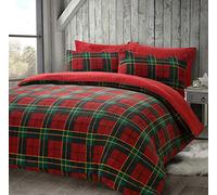 NIGHTZONE Teddy Bear Fleece Tartan Check Duvet Cover Soft Cosy Warm Checked Teddy Bear Bedding Set (Tartan Red, Single)