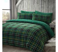 NIGHTZONE Teddy Bear Fleece Tartan Check Duvet Cover Soft Cosy Warm Checked Teddy Bear Bedding Set (Tartan Green, Single)