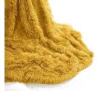 NIGHTZONE Teddy Soft & Snug Fur Throw Blanket With Reversible Plain Sherpa Teddy Fleece Luxury Fluffy Fur Throw Blanket (Ochre, 150 x 200 cm)