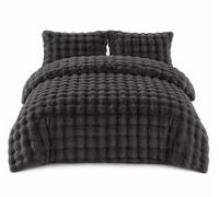 NIGHTZONE Teddy Square Duvet Cover Set - Ultra Soft Fluffy Plush Bedding with Pillowcases Cozy Warm Duvet Cover for Bedroom (Charcoal, Single)